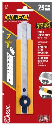 25mm H-1 Classic Extra Heavy-Duty Utility Knife with Rubber Grip Inset